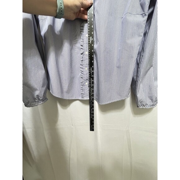 J. Crew Womens XL Blue Striped Ruffle Neck & Ruffle Center 100% Cotton Shirt - Picture 4 of 9